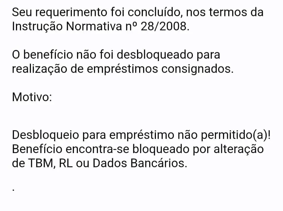 O que é benefício bloqueado por alteração de TBM, RL ou dados bancários em 2023?